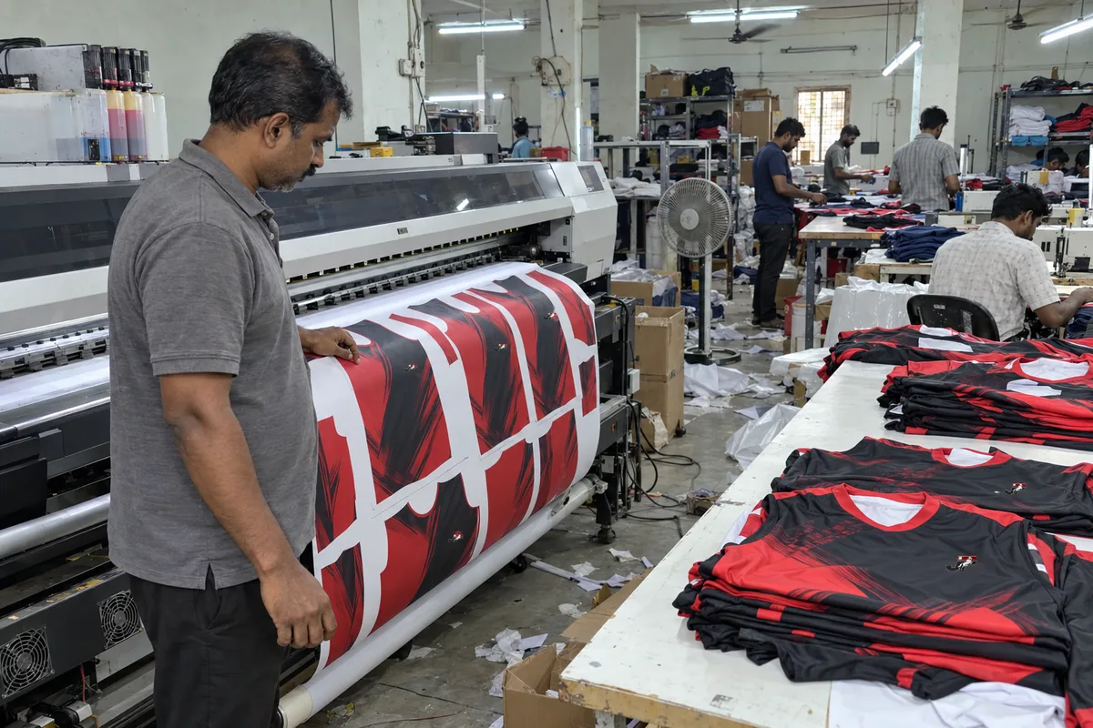 Print stage of making custom jerseys at the Jaypee Sportswear unit