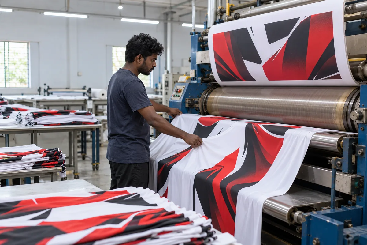 Print stage of making custom jerseys at the Jaypee Sportswear unit