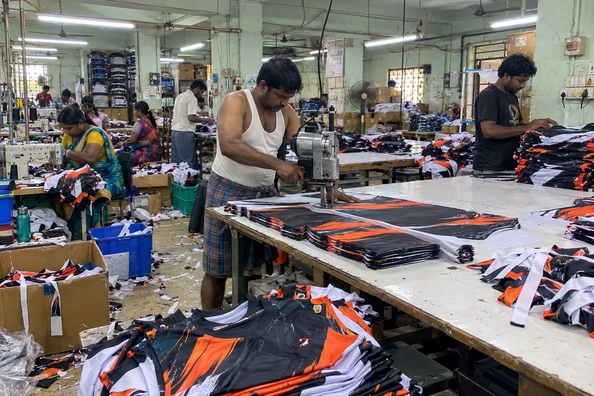 Cut stage of making custom jerseys at the Jaypee Sportswear unit