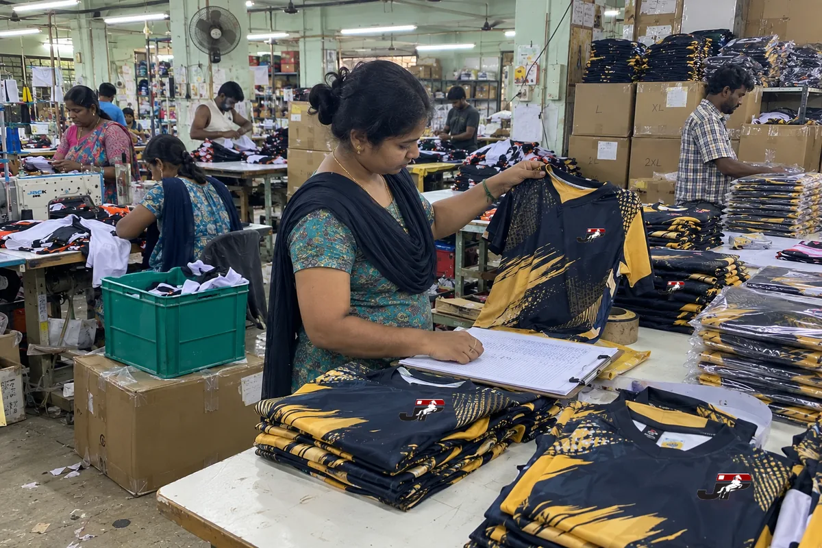 Check & pack stage of making custom jerseys at the Jaypee Sportswear unit