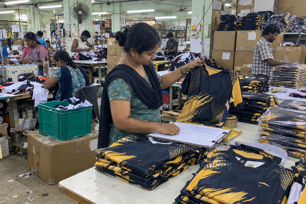 Check & pack stage of making custom jerseys at the Jaypee Sportswear unit