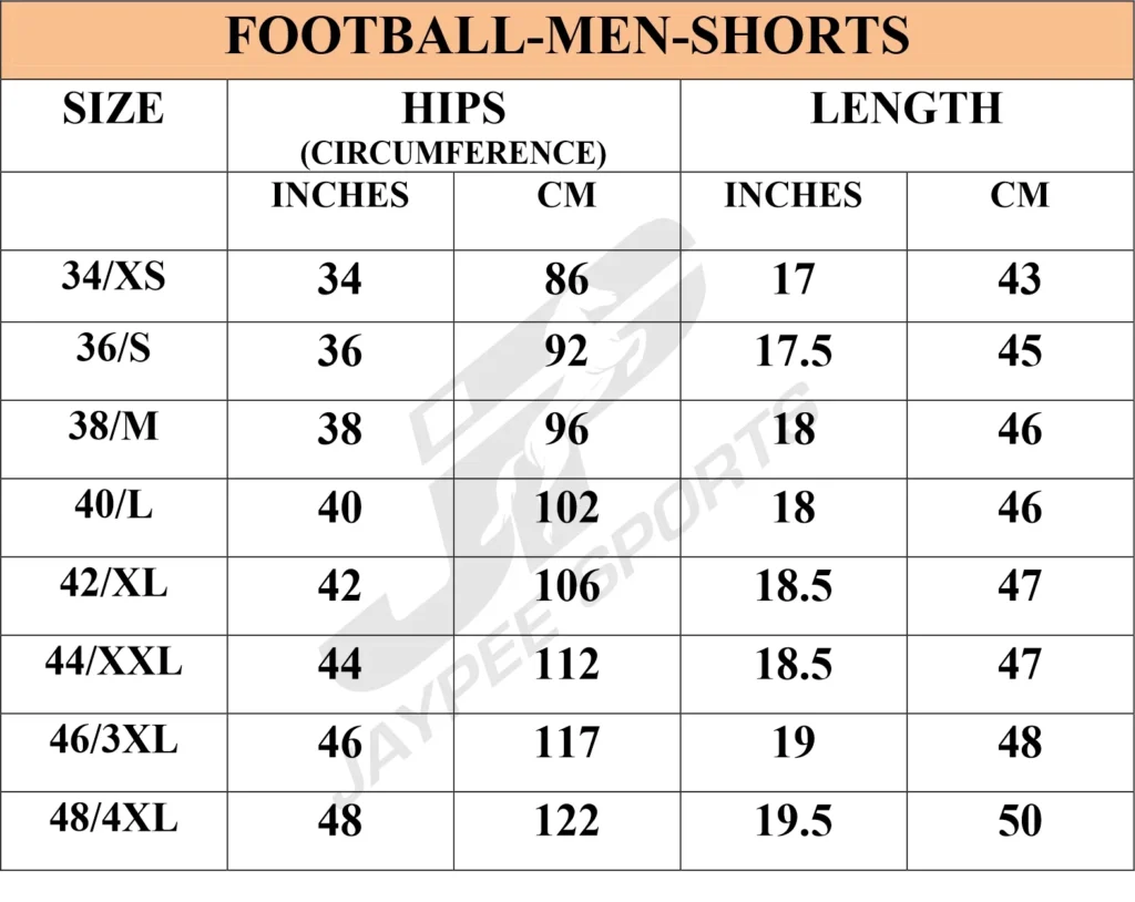 football size chart for men shorts jaypeesportswear