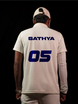 cricket whites tshirt closeup