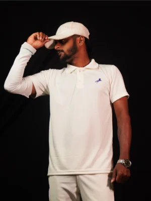 cricket whites tshirt closeup