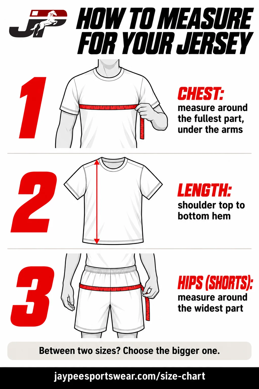 How to measure chest, length and hips for a jersey